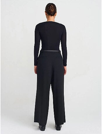 Pantalón de crepé de pernera ancha para mujer con cinturón dilvin