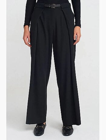 Pantalón de crepé de pernera ancha para mujer con cinturón dilvin