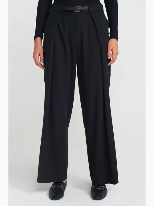 Pantalón de crepé de pernera ancha para mujer con cinturón dilvin - Kiabi