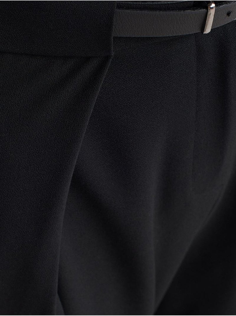 Pantalón de crepé de pernera ancha para mujer con cinturón dilvin Negro - Kiabi