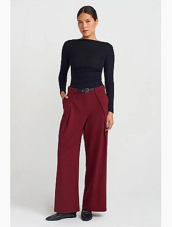 Pantalón de crepé de pernera ancha para mujer con cinturón dilvin
