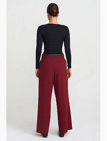 Pantalón de crepé de pernera ancha para mujer con cinturón dilvin