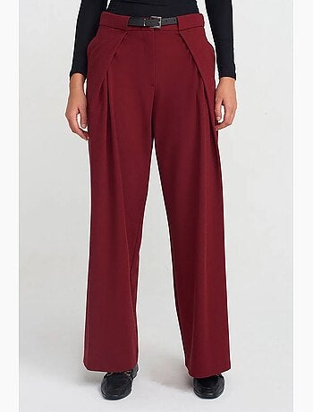 Pantalón de crepé de pernera ancha para mujer con cinturón dilvin