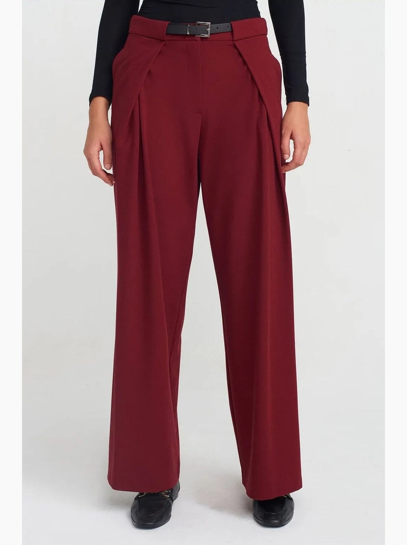Pantalón de crepé de pernera ancha para mujer con cinturón dilvin Rojo burdeos - Kiabi