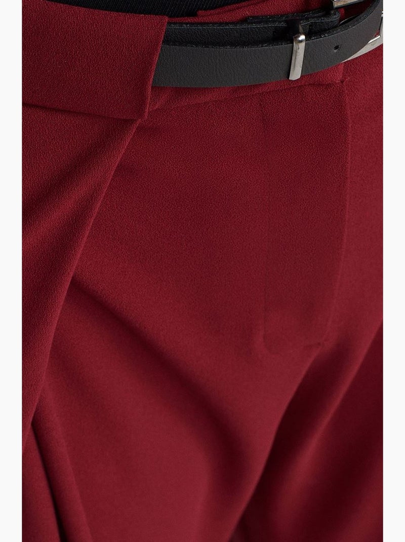 Pantalón de crepé de pernera ancha para mujer con cinturón dilvin Rojo burdeos - Kiabi