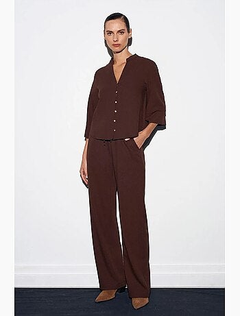 Pantalón de crepé de pernera ancha para mujer dilvin