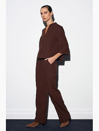 Pantalón de crepé de pernera ancha para mujer dilvin