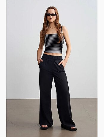 Pantalón de crepé de pernera ancha para mujer dilvin