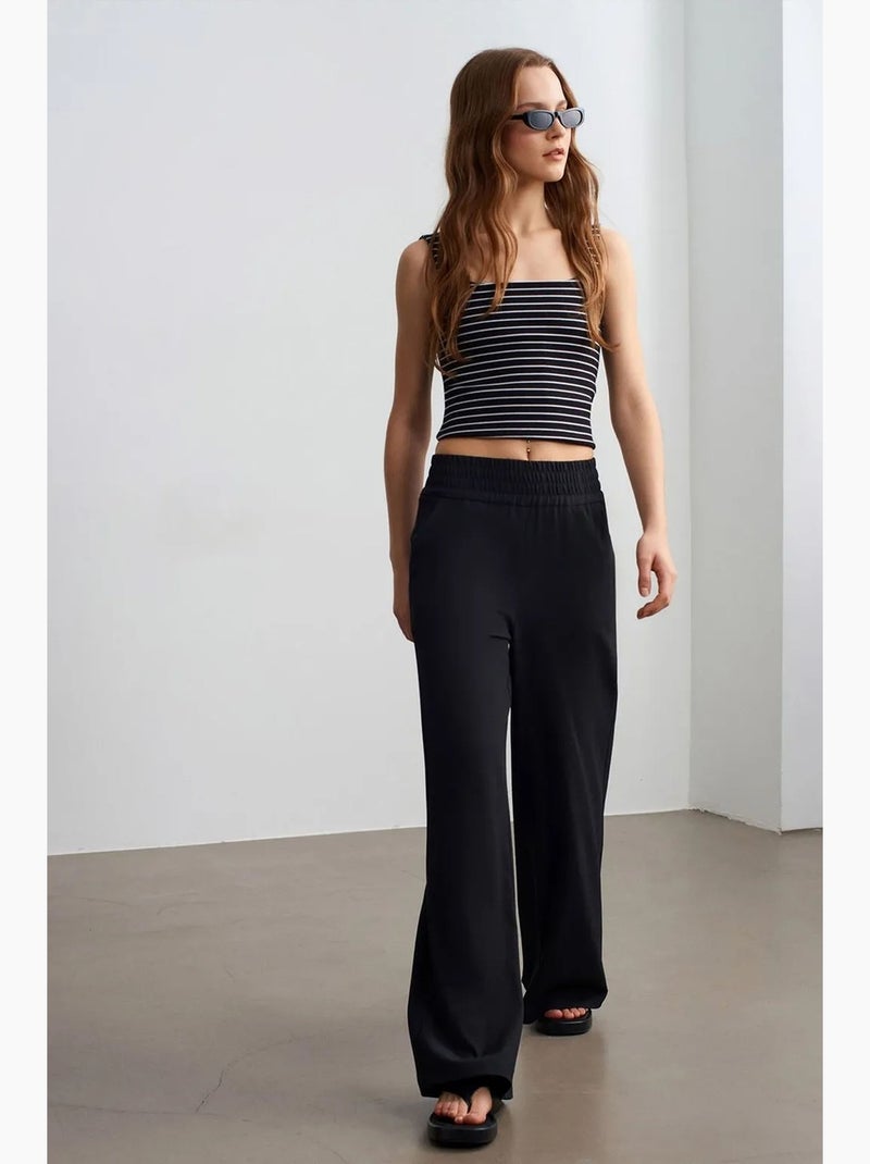 Pantalón de crepé de pernera ancha para mujer dilvin Negro - Kiabi