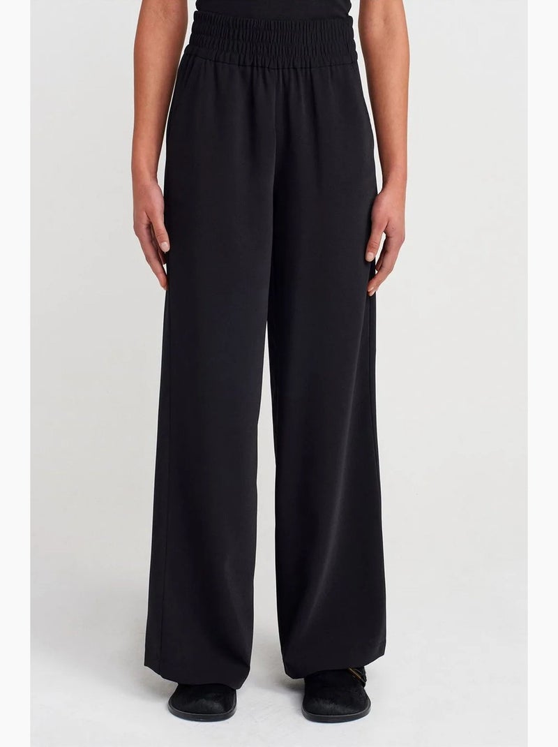 Pantalón de crepé de pernera ancha para mujer dilvin Negro - Kiabi