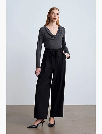 Pantalón de crepé de pernera ancha para mujer dilvin