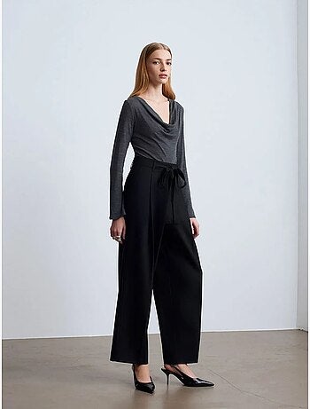 Pantalón de crepé de pernera ancha para mujer dilvin