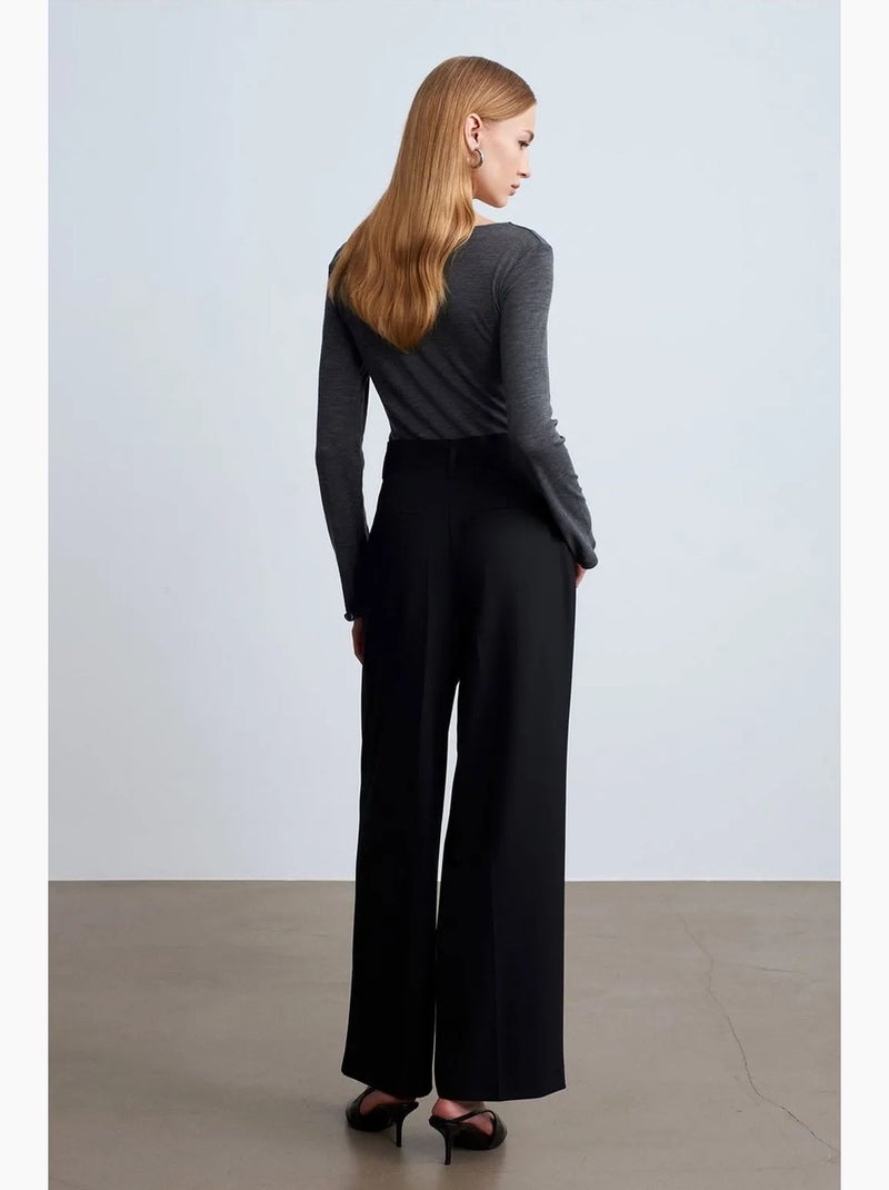 Pantalón de crepé de pernera ancha para mujer dilvin Negro - Kiabi