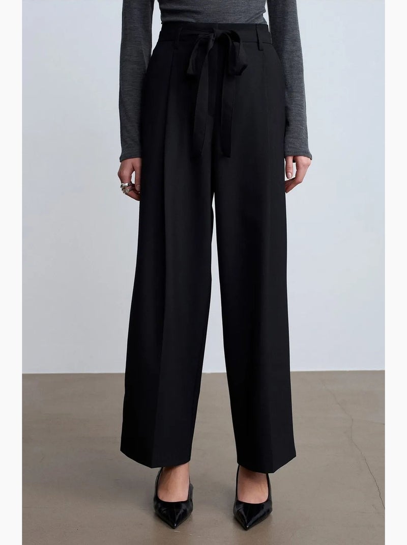 Pantalón de crepé de pernera ancha para mujer dilvin Negro - Kiabi