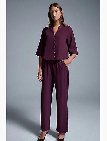 Pantalón de crepé de pernera ancha para mujer dilvin