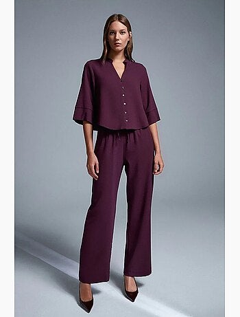 Pantalón de crepé de pernera ancha para mujer dilvin