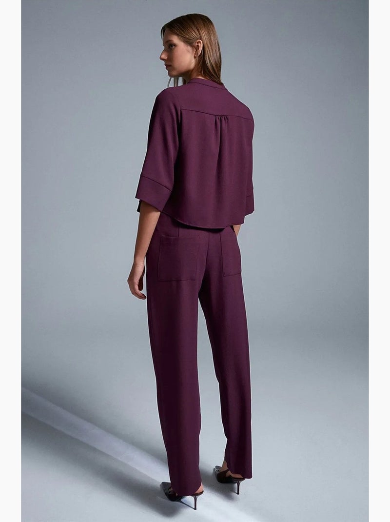 Pantalón de crepé de pernera ancha para mujer dilvin Rojo burdeos - Kiabi