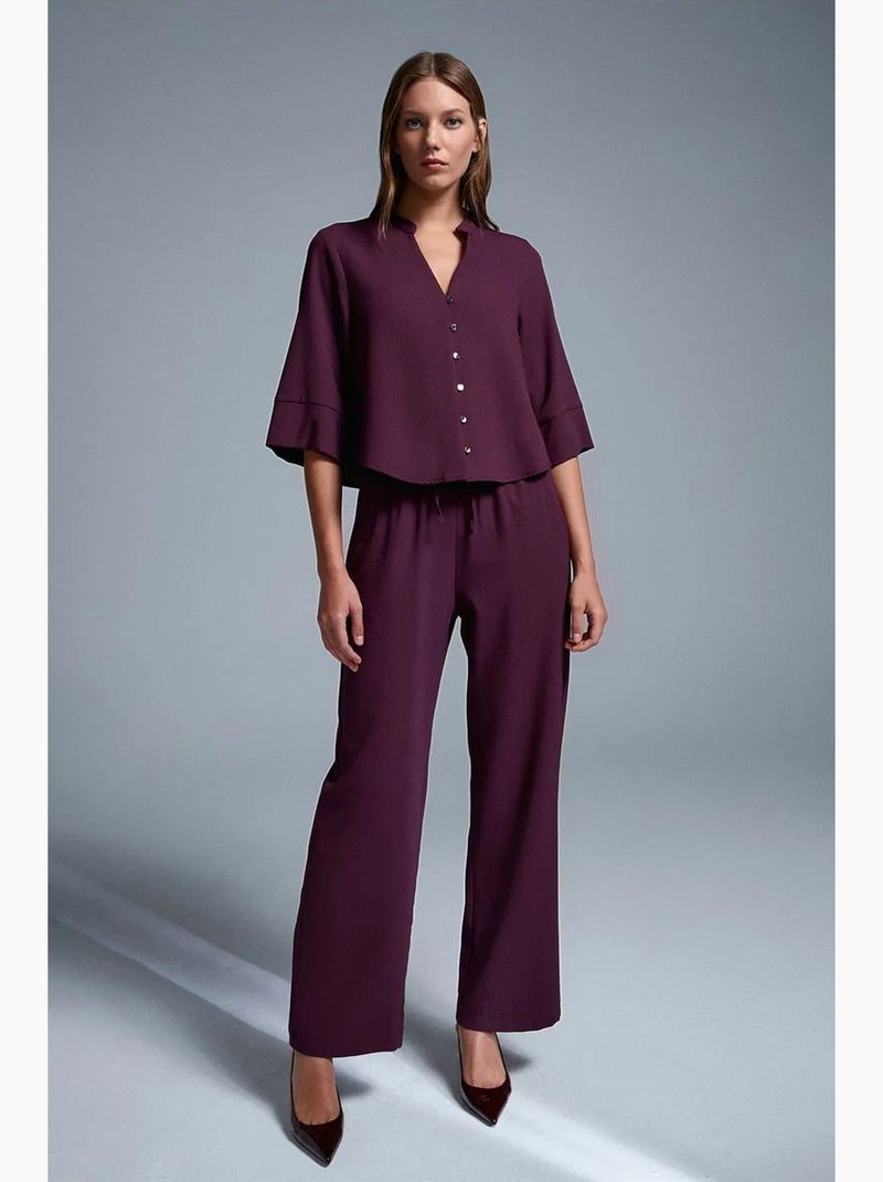 Pantalón de crepé de pernera ancha para mujer dilvin Rojo burdeos - Kiabi