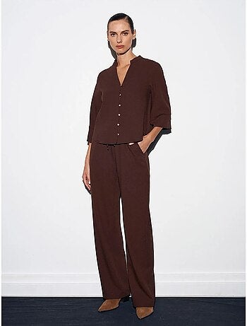 Pantalón de crepé de pernera ancha para mujer