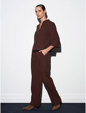 Pantalón de crepé de pernera ancha para mujer