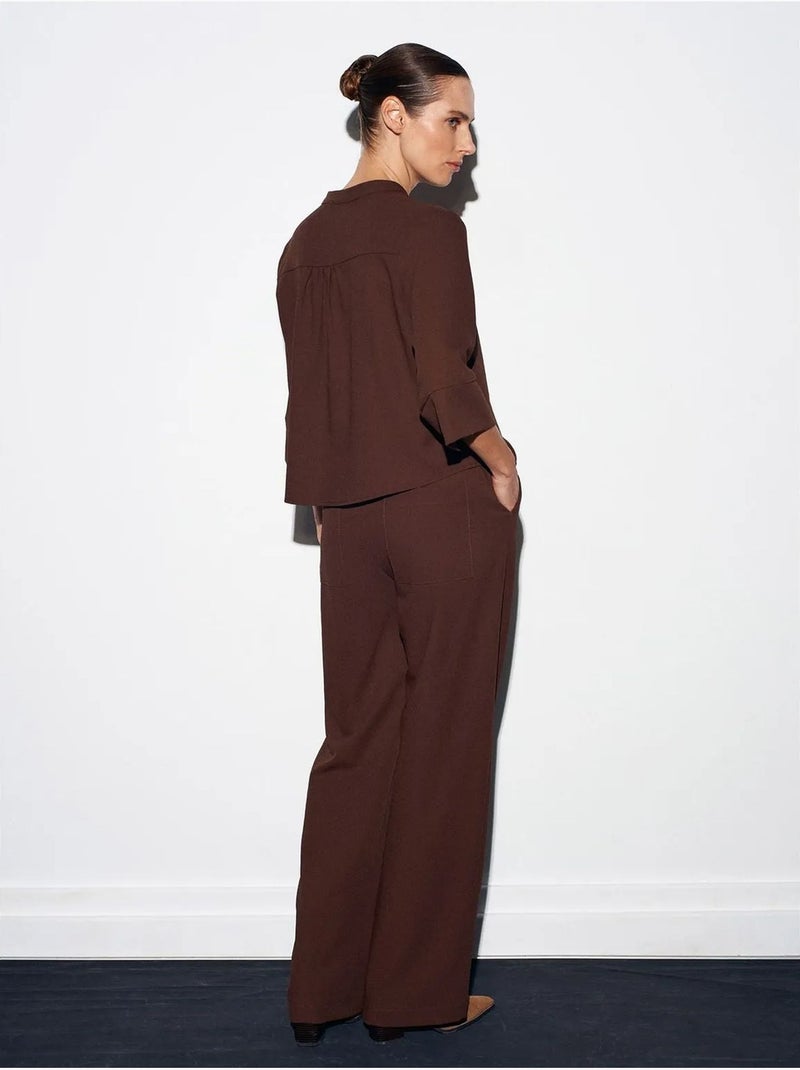 Pantalón de crepé de pernera ancha para mujer Marrón chocolate - Kiabi