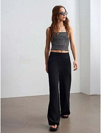 Pantalón de crepé de pernera ancha para mujer