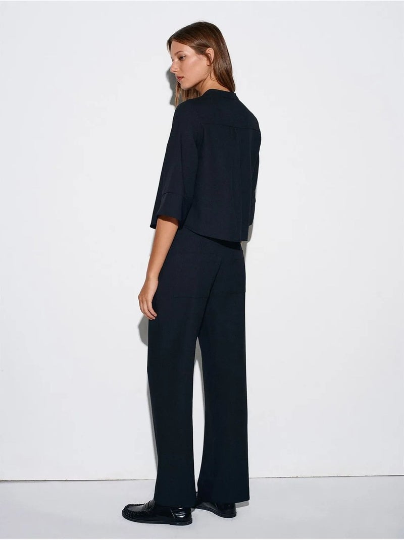 Pantalón de crepé de pernera ancha para mujer Negro - Kiabi