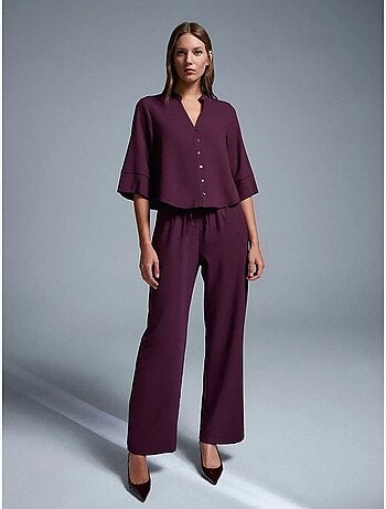 Pantalón de crepé de pernera ancha para mujer