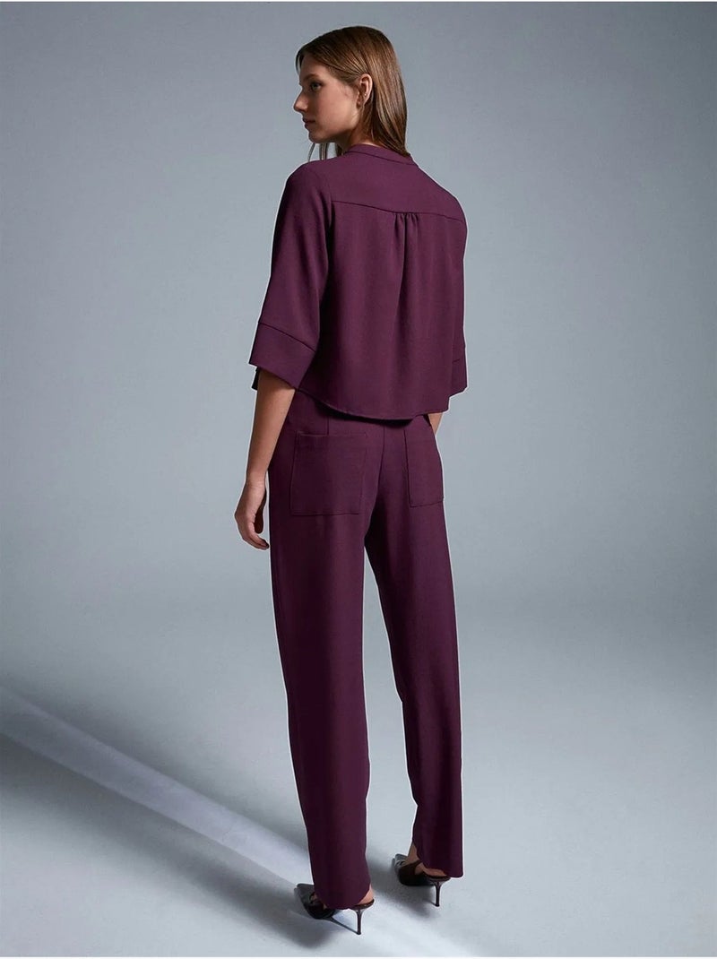 Pantalón de crepé de pernera ancha para mujer Rojo burdeos - Kiabi