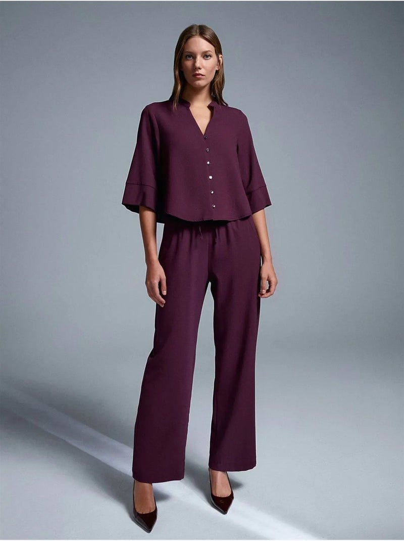 Pantalón de crepé de pernera ancha para mujer Rojo burdeos - Kiabi
