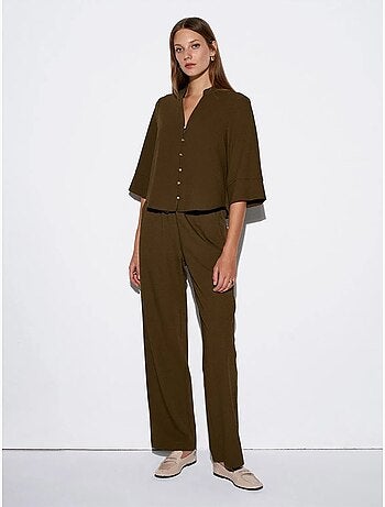 Pantalón de crepé de pernera ancha para mujer