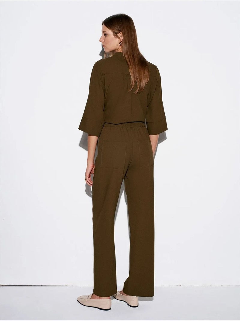 Pantalón de crepé de pernera ancha para mujer Verde caqui - Kiabi
