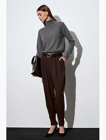 Pantalón de crepé de pernera ancha y cintura alta para mujer dilvin