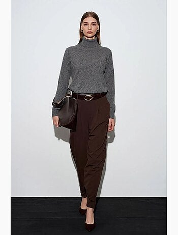 Pantalón de crepé de pernera ancha y cintura alta para mujer dilvin