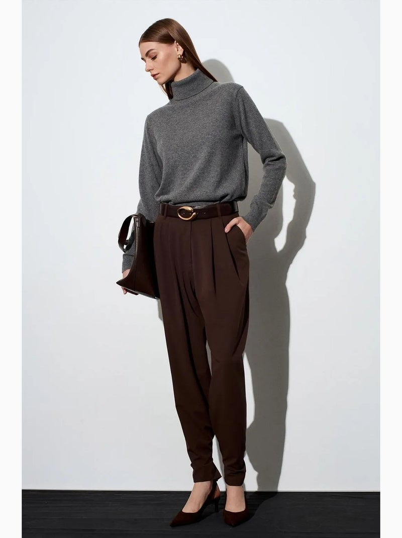 Pantalón de crepé de pernera ancha y cintura alta para mujer dilvin Marrón chocolate - Kiabi