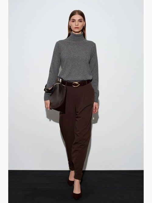 Pantalón de crepé de pernera ancha y cintura alta para mujer dilvin - Kiabi