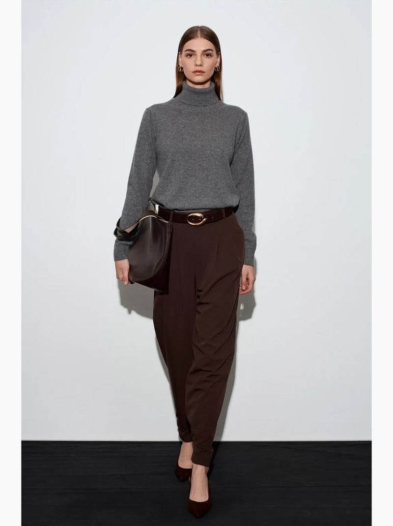 Pantalón de crepé de pernera ancha y cintura alta para mujer dilvin Marrón chocolate - Kiabi