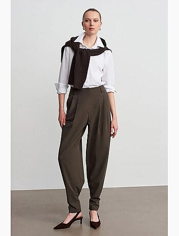 Pantalón de crepé de pernera ancha y cintura alta para mujer dilvin