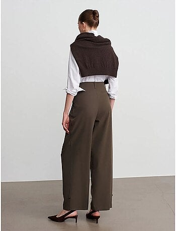 Pantalón de crepé de pernera ancha y cintura alta para mujer dilvin