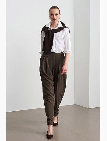 Pantalón de crepé de pernera ancha y cintura alta para mujer dilvin