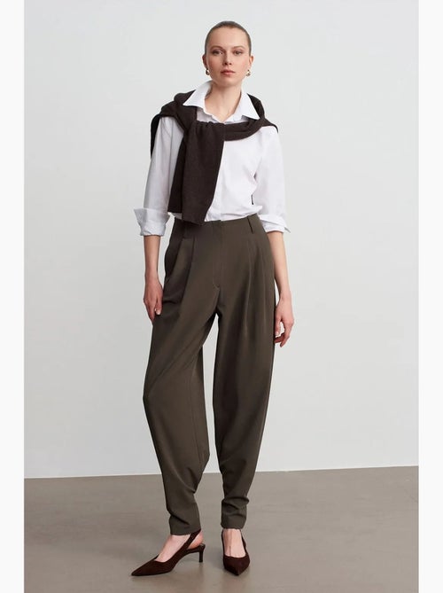 Pantalón de crepé de pernera ancha y cintura alta para mujer dilvin - Kiabi