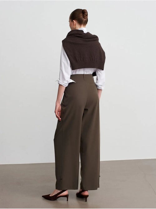 Pantalón de crepé de pernera ancha y cintura alta para mujer dilvin - Kiabi