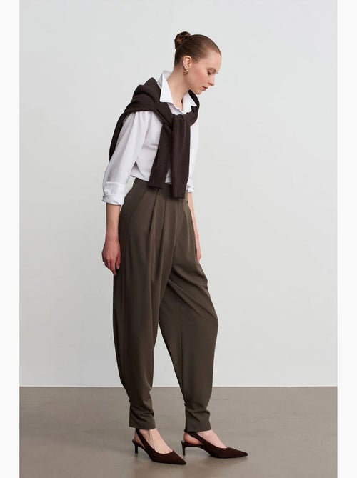Pantalón de crepé de pernera ancha y cintura alta para mujer dilvin - Kiabi