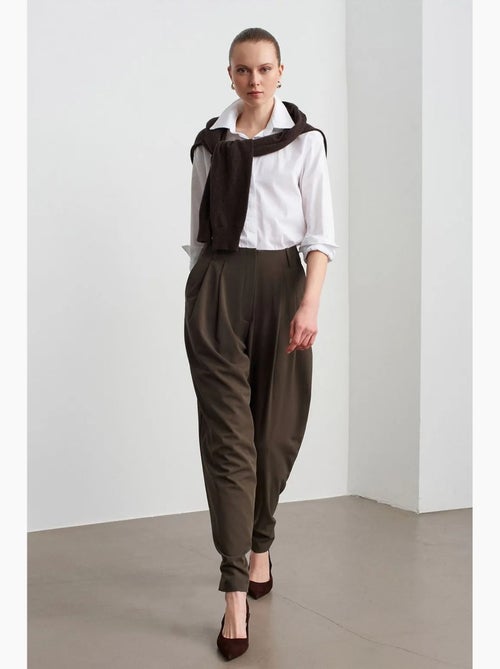 Pantalón de crepé de pernera ancha y cintura alta para mujer dilvin - Kiabi