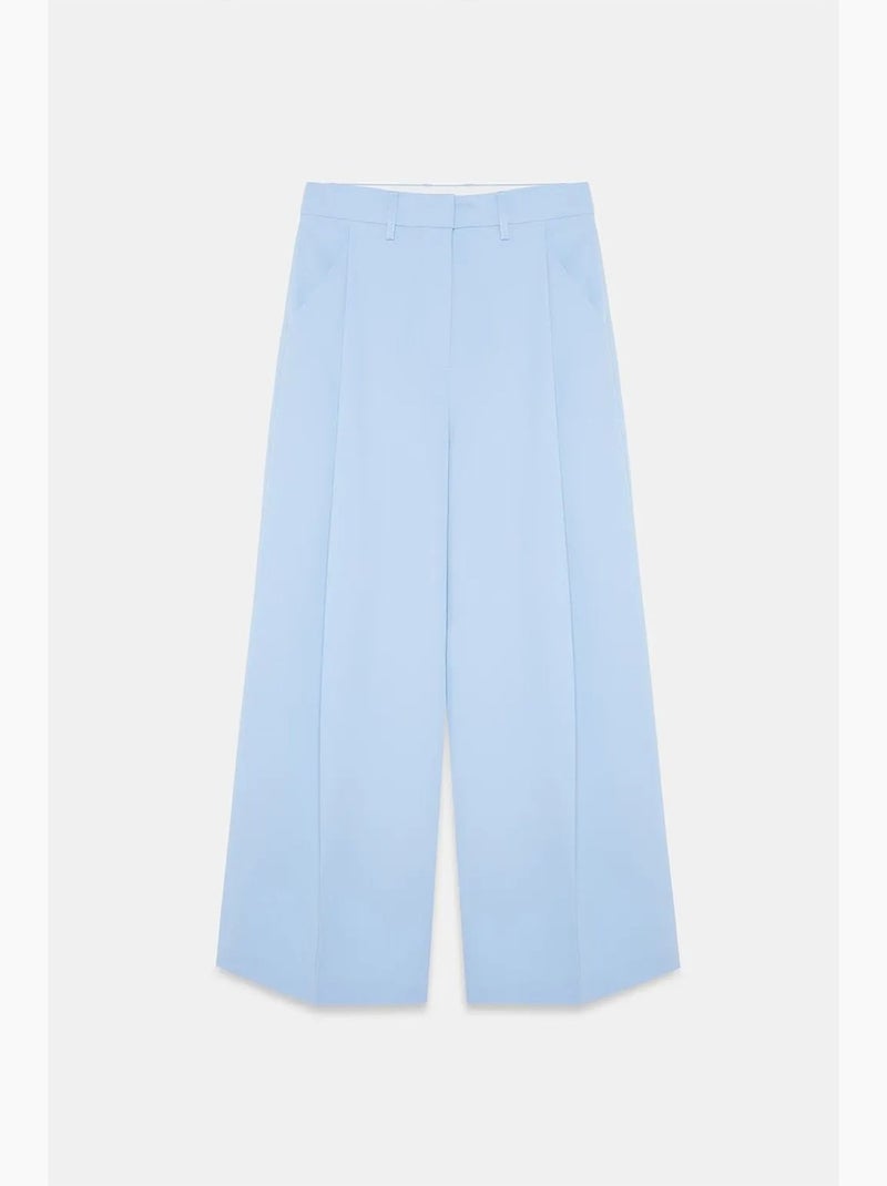 Pantalón de crepé de pernera ancha y tiro alto dilvin Azul cielo - Kiabi