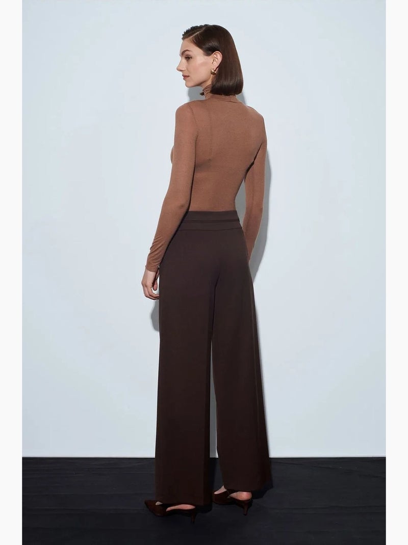 Pantalón de crepé de pernera ancha y tiro alto dilvin Marrón oscuro - Kiabi