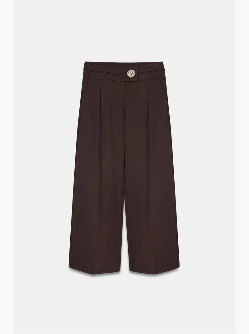 Pantalón de crepé de pernera ancha y tiro alto dilvin Marrón oscuro - Kiabi