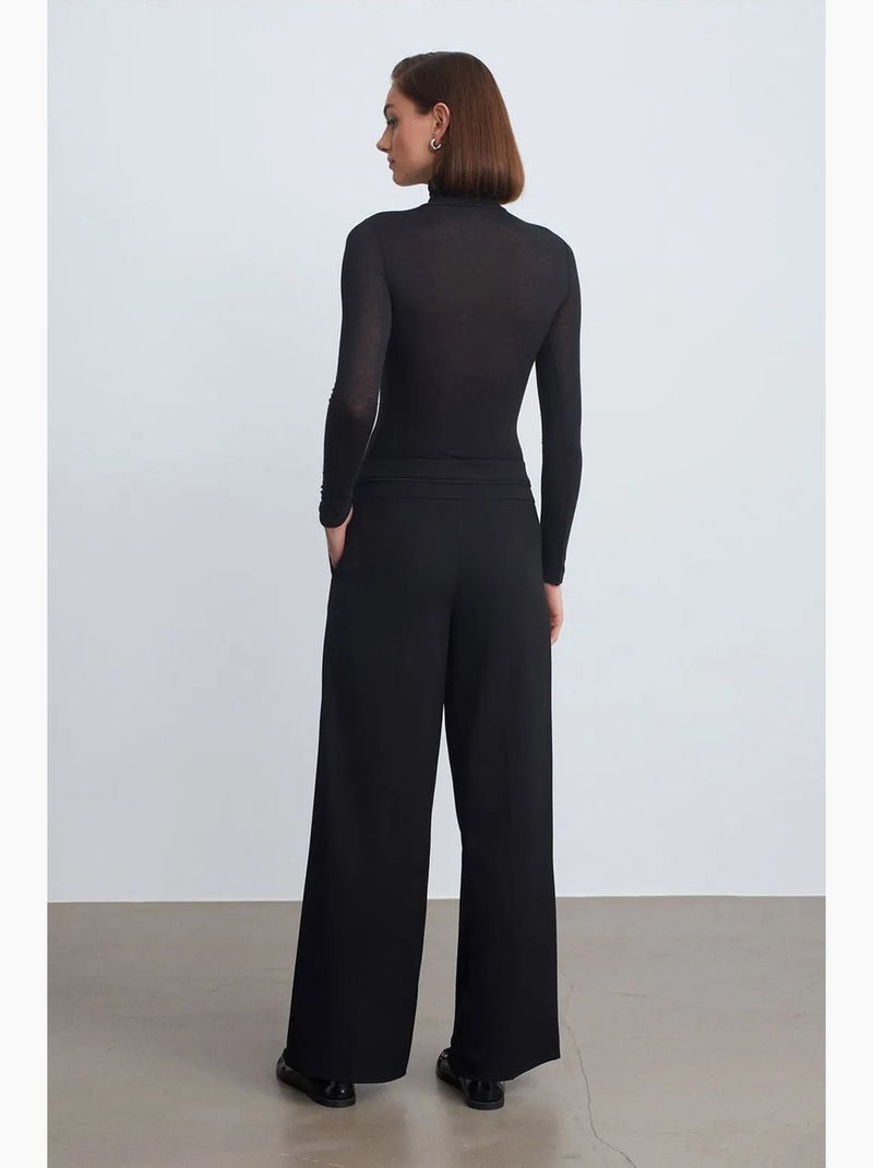 Pantalón de crepé de pernera ancha y tiro alto dilvin Negro - Kiabi
