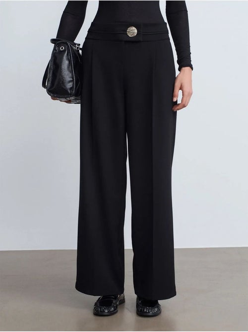 Pantalón de crepé de pernera ancha y tiro alto dilvin - Kiabi Pantalón de crepé de pernera ancha y tiro alto dilvin - Kiabi