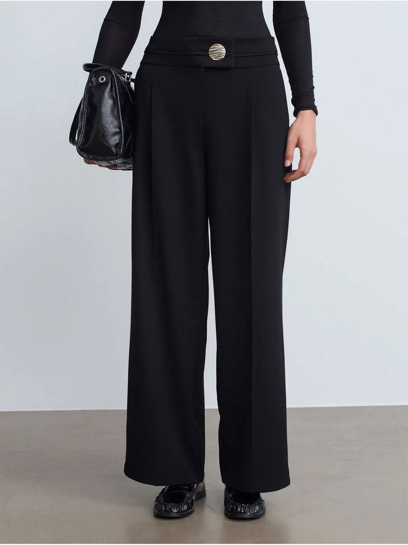 Pantalón de crepé de pernera ancha y tiro alto dilvin Negro - Kiabi